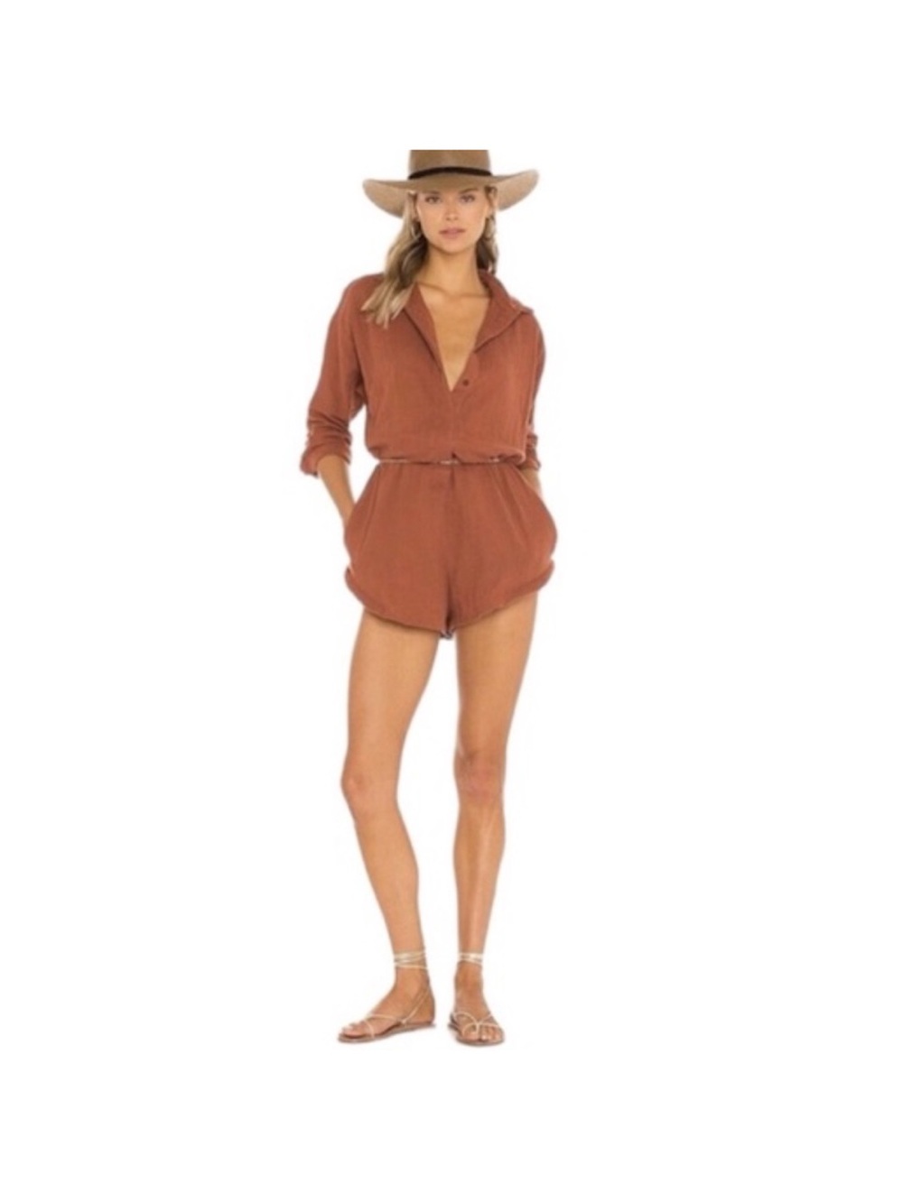 Acacia Swimwear Kapaa Romper Rust Cotton Muslin Lightweight Resort Gauze Sz M